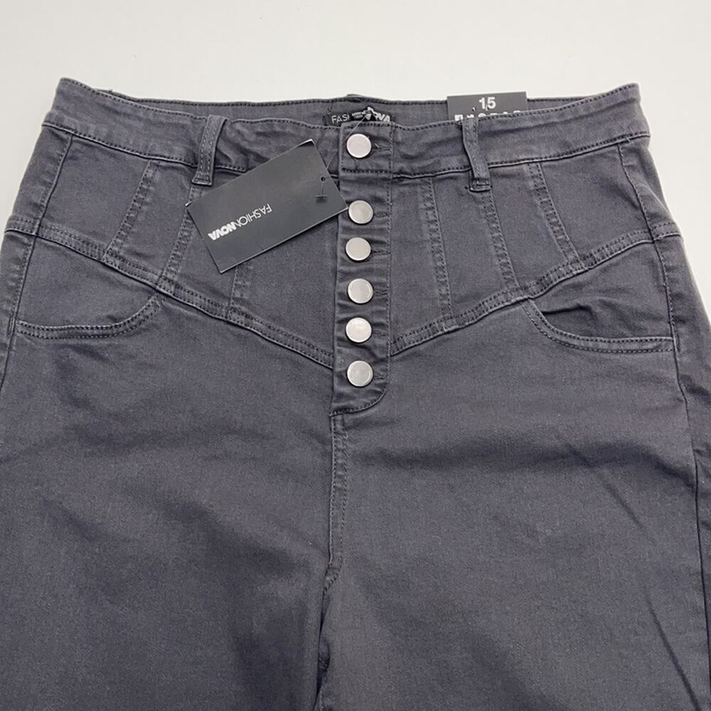 FASHION NOVA Women’s 15 Juniors Charcoal Black High Rise Button Fly Jeans